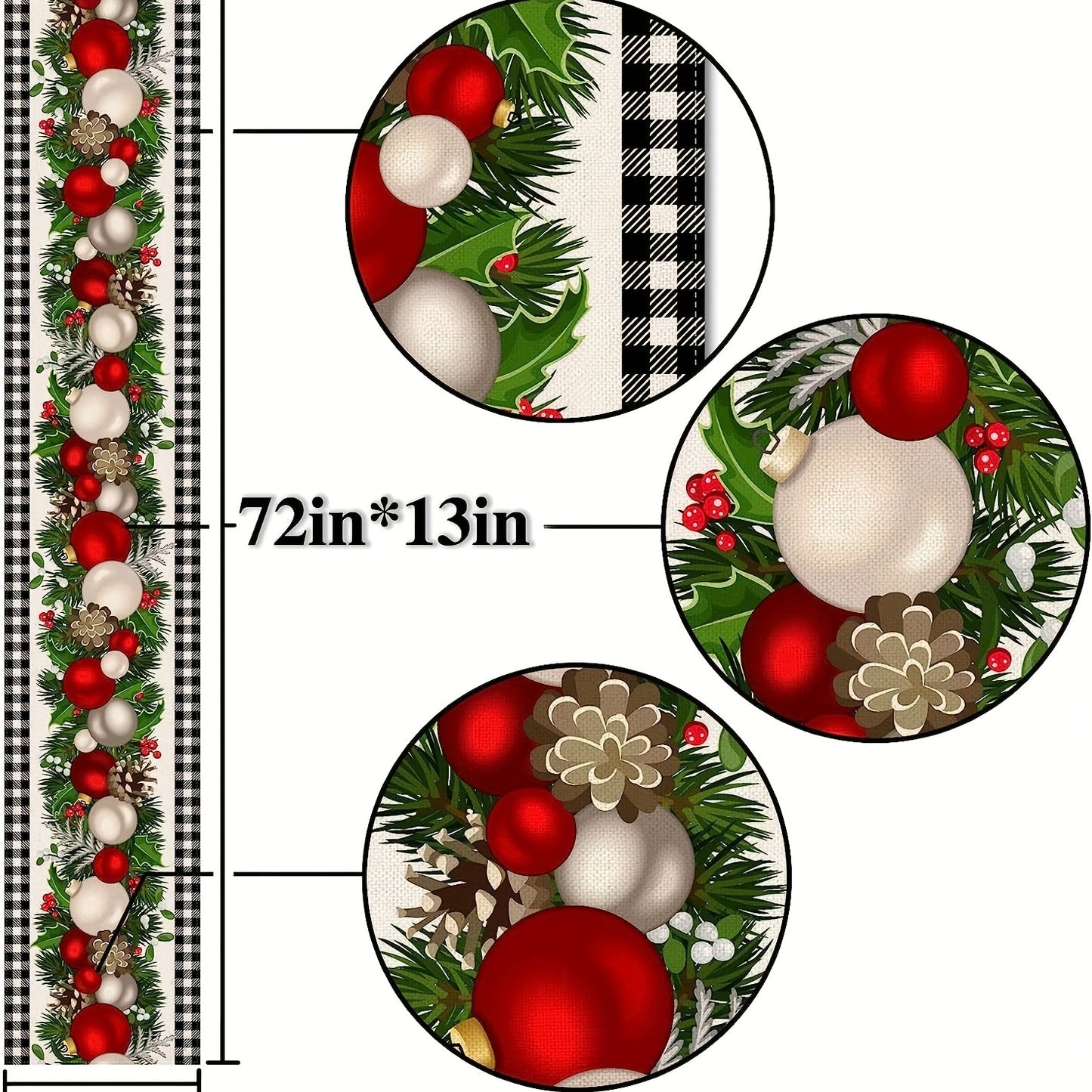 1pc, Christmas Table Runner, Black And White Buffalo Check Plaid Table Cover, Waterproof Stain Resistant Seasonal Winter Holiday Table Runner, Tabletop Protection, Party Family Gather Holidays Decoration, Gift, Home Decor, Scene Decor