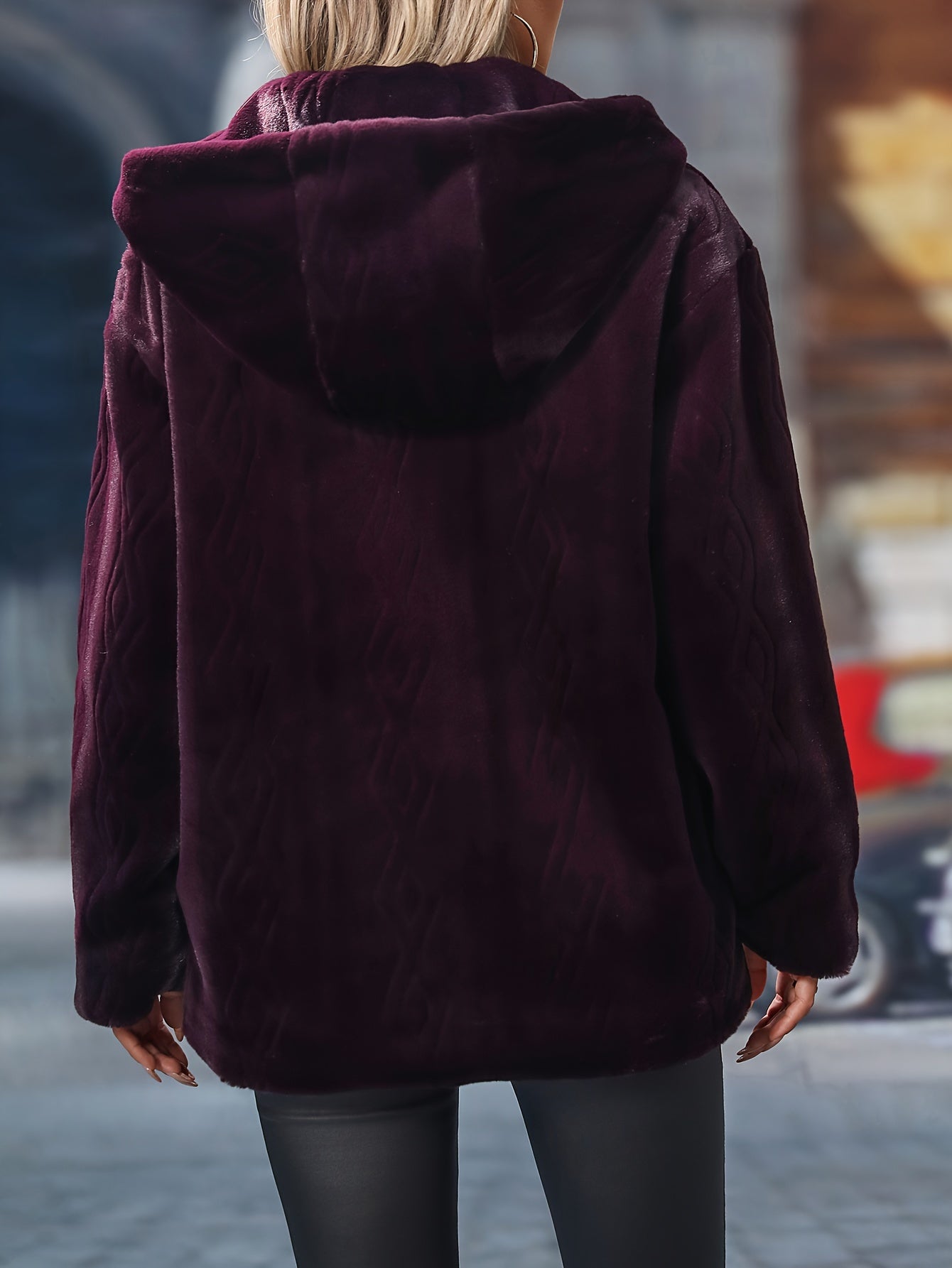 Faux Fur Zip Up Hooded Coat, Elegant Long Sleeve Warm Outerwear For Fall & Winter, Women's Clothing