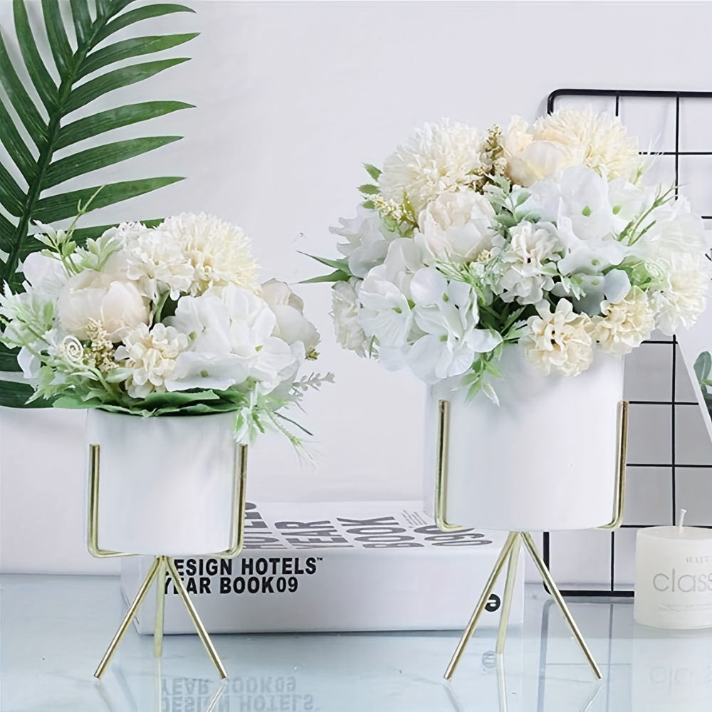 4pcs Silk Peony & Hydrangea Bouquets - Realistic Artificial Flowers for Wedding Decor, Table Centerpieces & Home Garden