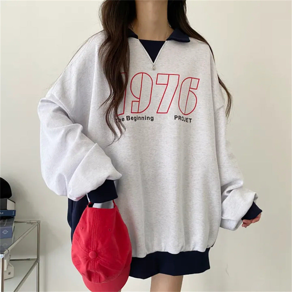 VAKKV Manufacturer 3 colors, loose niche lazy autumn casual lapel 2025n trendy sweater women's velvet contrasting color couple hundred