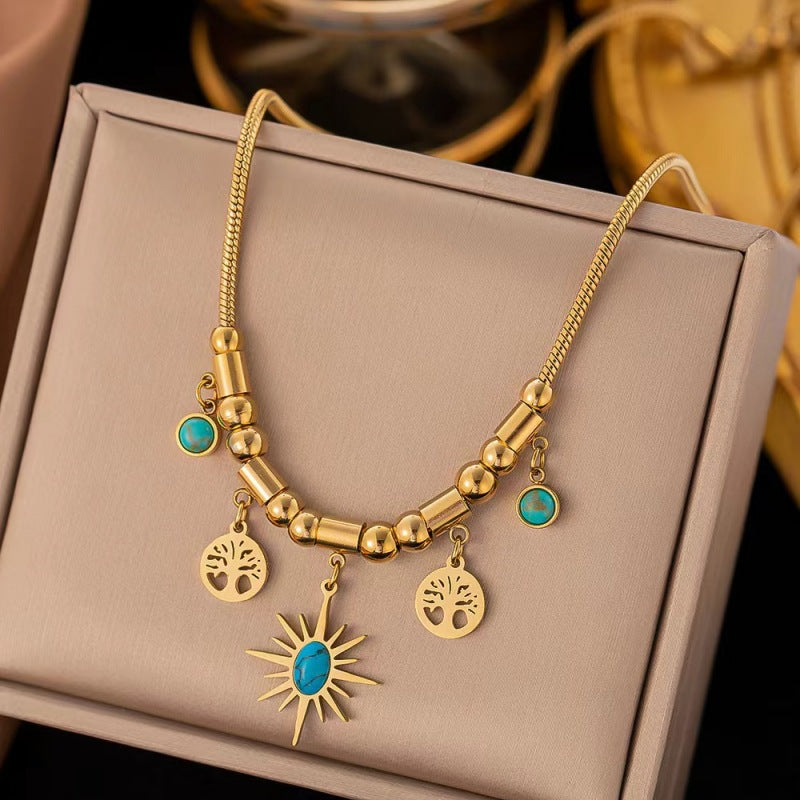 Best Seller in HOT and NEW Vintage Bohemian Style 18K Gold-Plated Bracelet Women's Niche Premium Turquoise Eight-Pointed Stars Necklace