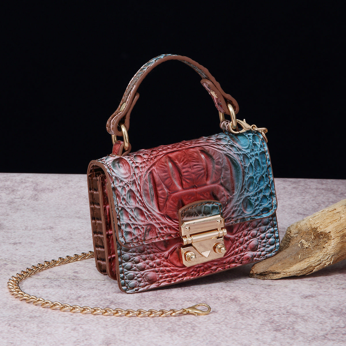VAKKV Popular, 2025 and the United States for trans-Middle East New Crossbody One Shoulder Retro Women's Bag Multi-colored Crocodile Pattern Brahman