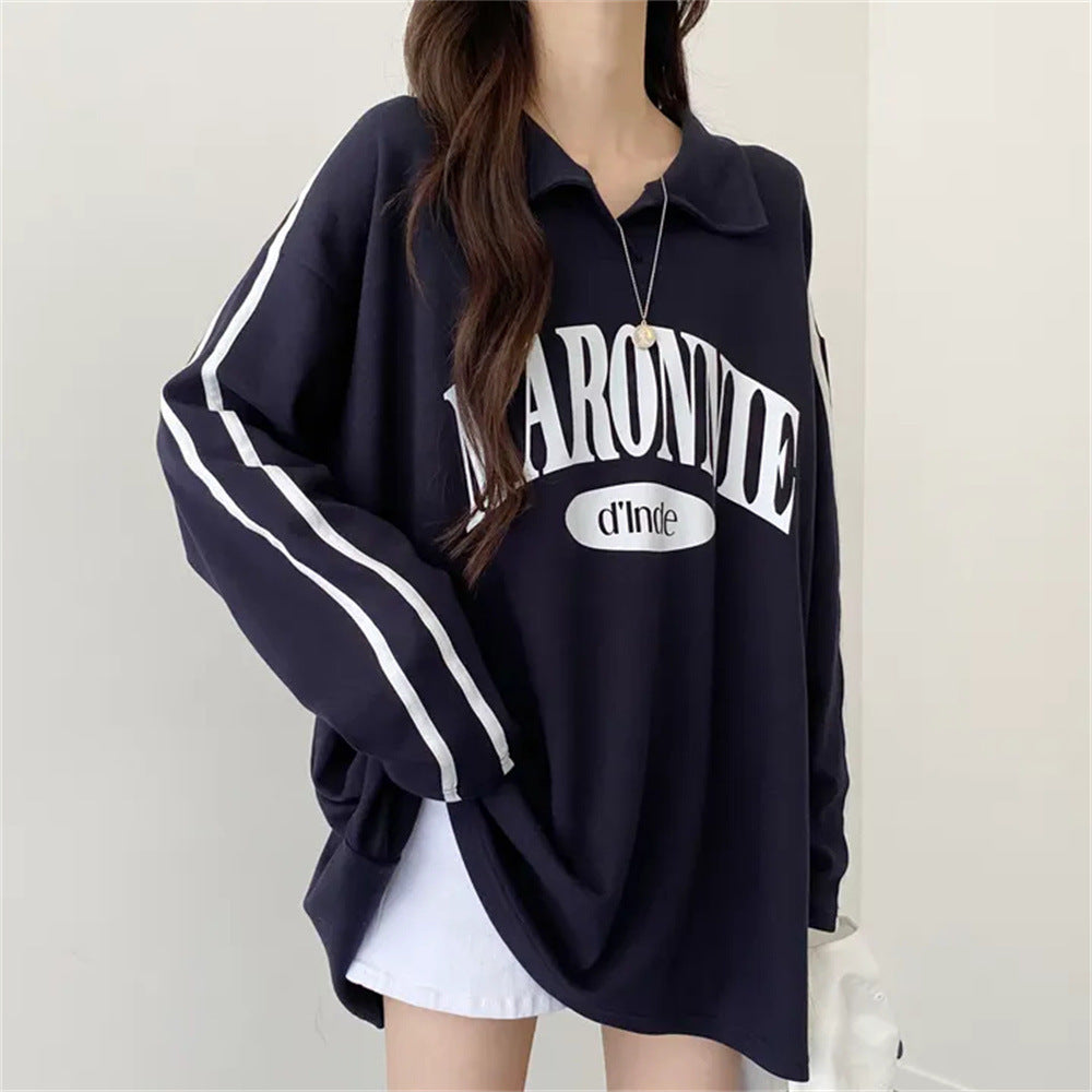 VAKKV Manufacturer 280 grams 2025n retro sweater women's spring and autumn Korean version containing cotton trendy brand loose polo lapel