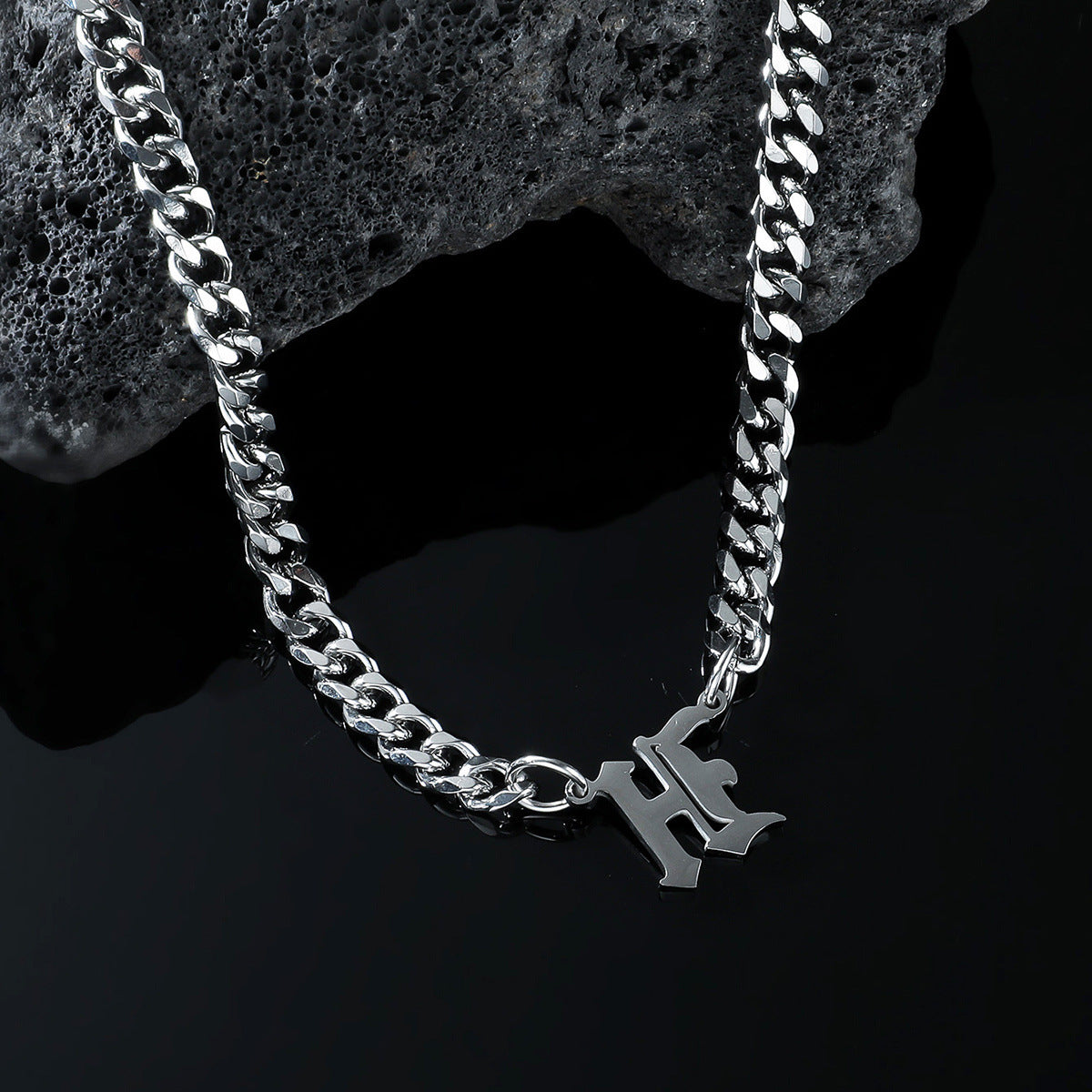 Cross-Border Hot Selling Stainless Steel English Letter Pendant Necklace Ins Cuban Necklace Hip Hop Street Trend New Product