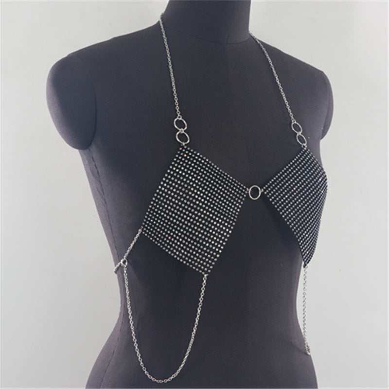 2025 MW2828 2025 vest rhinestone inlaid diamond cloth ring connected fringed chain neck top small vest clothing