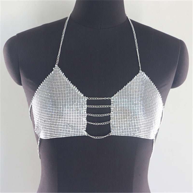 2025 YL2907 2025 vest rhinestone inlaid sequined diamond cloth material metal chain connected neck small vest body chain