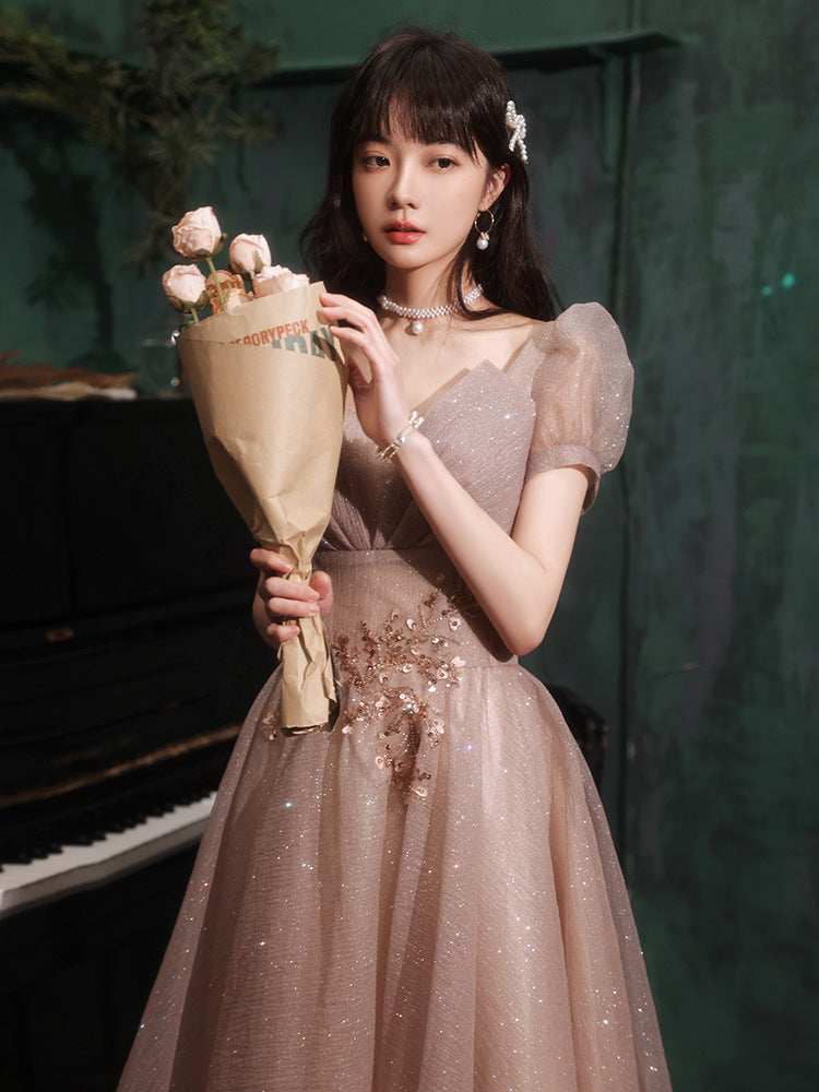 VAKKV Evening Dress Women's High-End Art Exam Host Graduation Adult Ceremony Light Luxury Minority Bridesmaid Dress High-End Engagement Dress