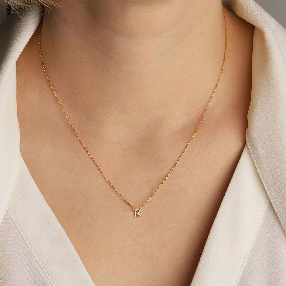 vakkv Hot Selling Fashion All-Match S925 Silver 26 English Letters Pendant Necklace for Women Inlaid Zircon Special-Interest Design