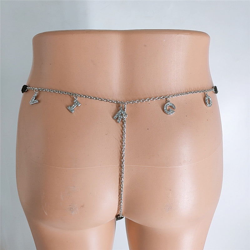 2025 FB 2110-2 2025 stainless steel twelve constellation rhinestone letter pendant waist chain underwear integrated combination thong