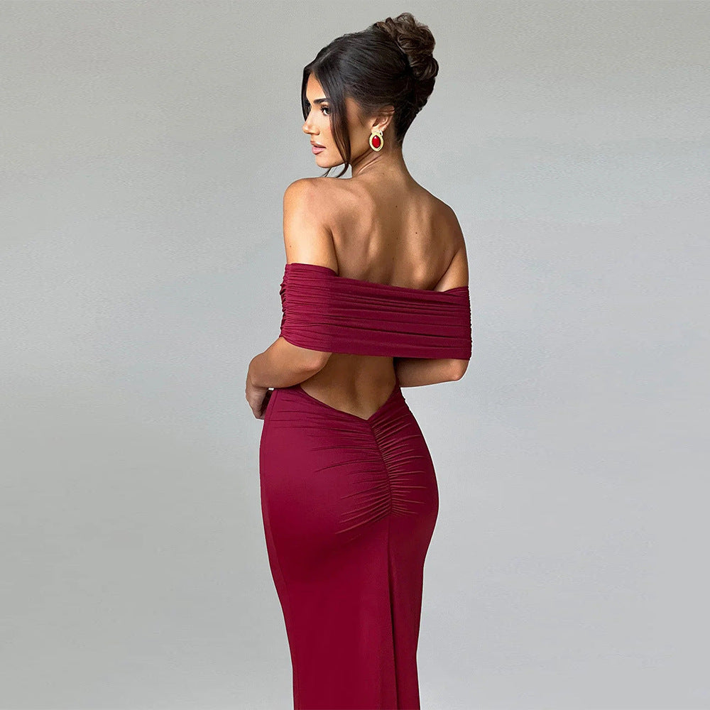 2025 New Popular trade popular summer new tube top dress backless solid color sexy fashion slim dress