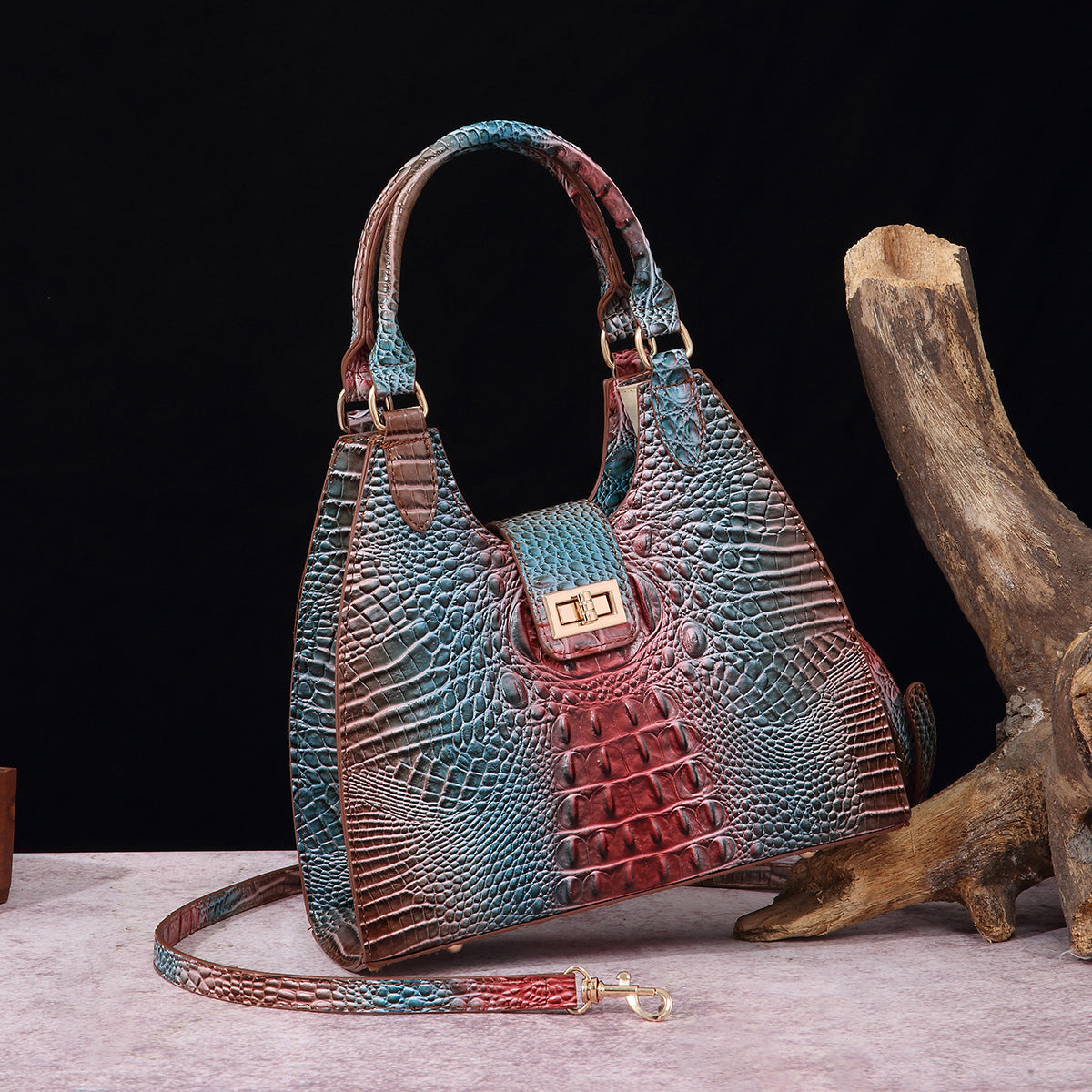VAKKV Popularan, 2025n retro Middle East New independent station hand-held underarm bag method stick women's bag crocodile pattern Brahman