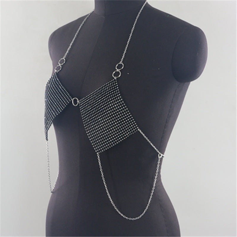 2025 MW2828 2025 vest rhinestone inlaid diamond cloth ring connected fringed chain neck top small vest clothing
