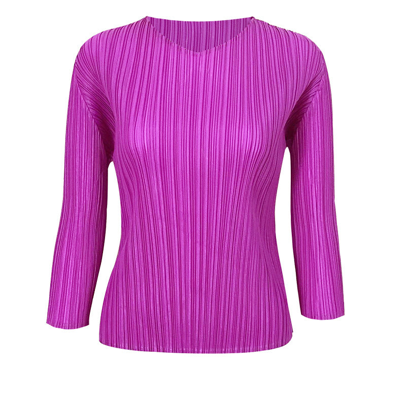 Miyake Basic Women's Clothing Spring New Korean Version Fashion Versatile Long Sleeve Design Niche Light Ripe Top Women