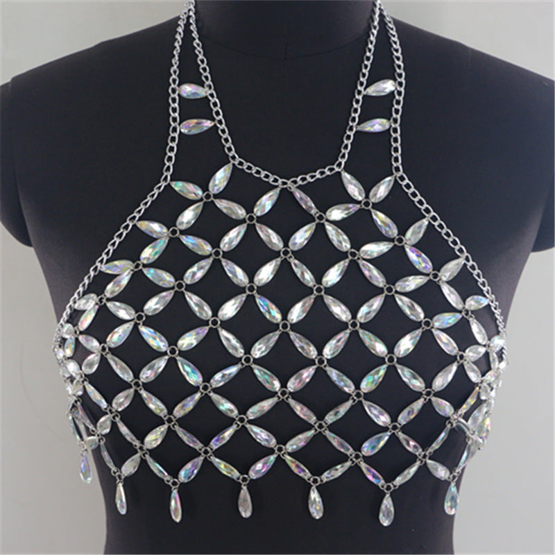 2025 MW2940 2025 vest fashion personality trend gem crystal inlaid splicing top small vest body chain