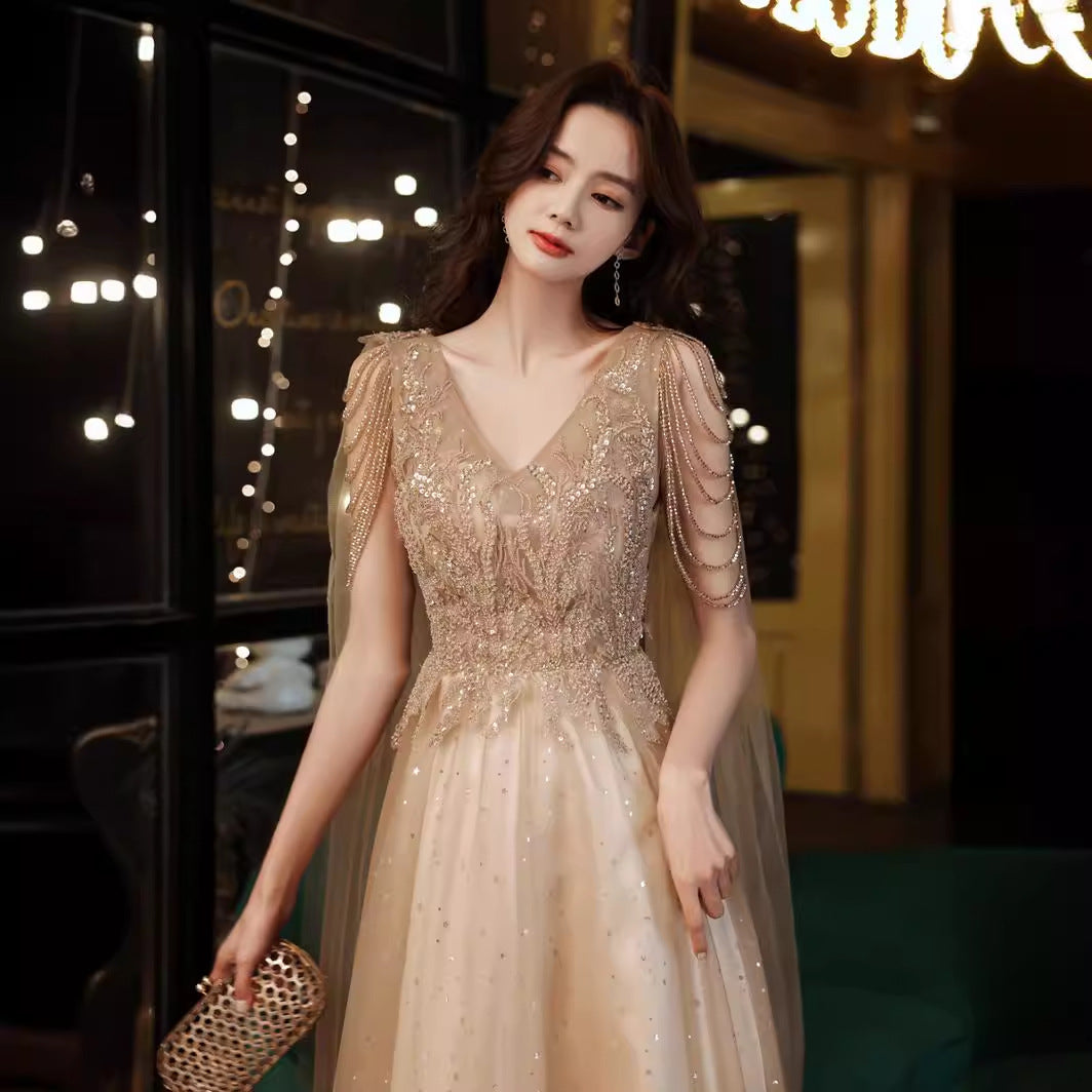 VSKKV Banquet Evening Dress for Women New Spring Elegant Graceful Party Long Art Exam Slimming Evening Dress High-End