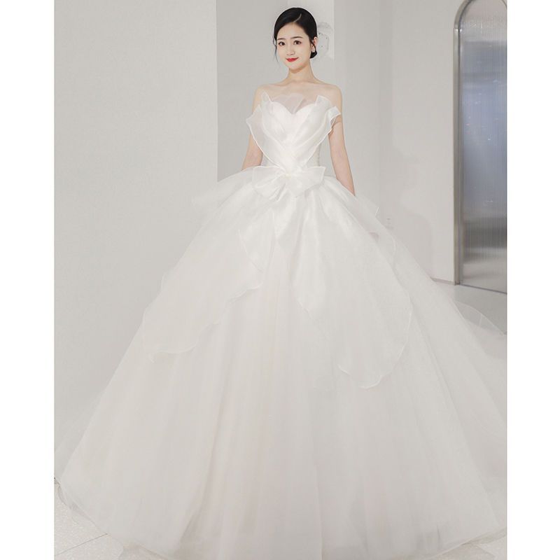 VAKKV Tube Top Main Light New Wedding Dress Temperament Bride Trailing Court Style Simple Small Summer