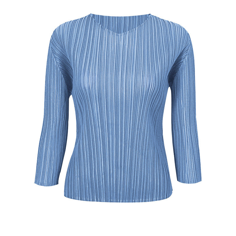 Miyake Basic Women's Clothing Spring New Korean Version Fashion Versatile Long Sleeve Design Niche Light Ripe Top Women