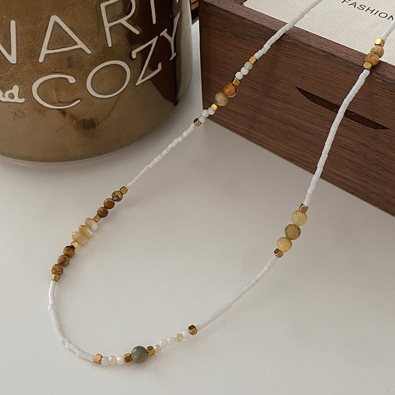 Sunstone Necklace High-Rise Sweater Chain Accessories Women's All-Match Mid-Ancient Simple Twin High-Grade Crystal Necklace
