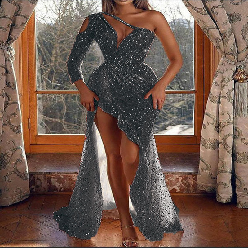 VAKKV Fall Cross-Border Foreign Trade Women's Clothing 8627 plus Color Independent Station EBay Sexy One-Shoulder Banquet Dress Hip Skirt