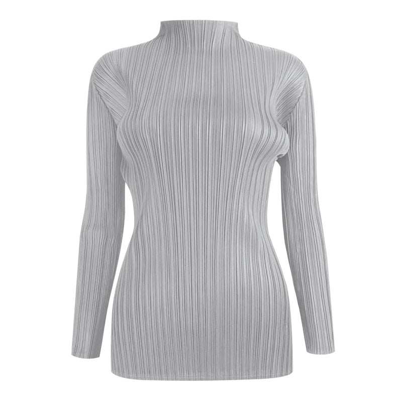 Miyake simple classic pleated women's clothing long-sleeved top spring short-sleeved stand-up collar T-shirt, one piece will be sent on behalf of others.