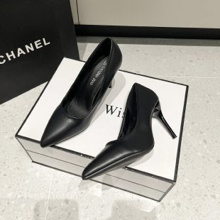Cross-Border New Arrival plus Size High Heel Women's Shoes Fine Heel with Black Pointed Toe Pumps Business Temperament Work Shoes Foreign Trade Batch