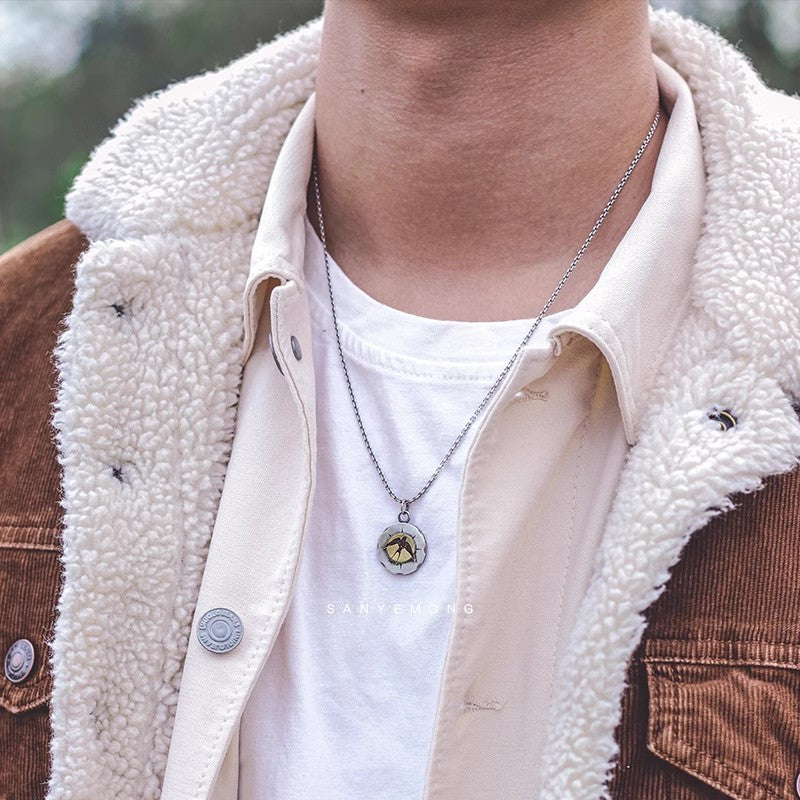 vakkv Retro Original 925 Sterling Silver Swallow Coin Pendant Retro Distressed round Brand Neutral Men's and Women's Necklaces Men's Fashion Gold Wrong