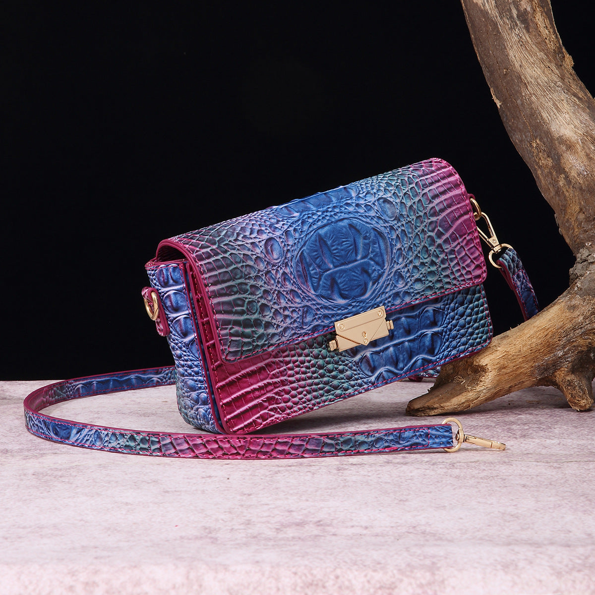 VAKKV Popular, 2025 and the Middle East for New independent station crossbody shoulder retro women's bag multi-colored crocodile pattern Brahman