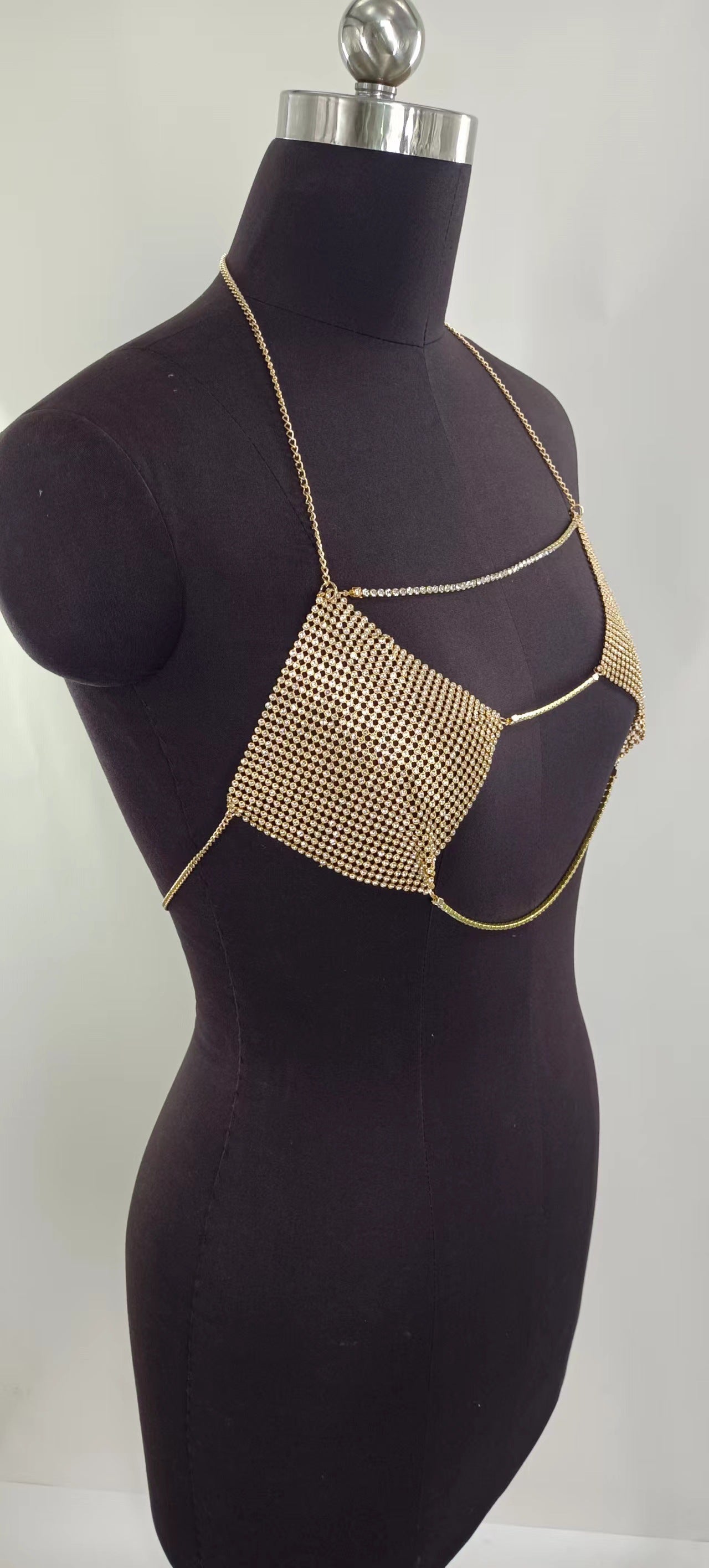 2025 MW3182 2025 vest rhinestone inlaid diamond cloth chain connected neck halter top small vest body chain