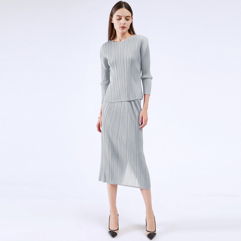 Miyake Basic Women's Clothing Spring New Korean Version Fashion Versatile Long Sleeve Design Niche Light Ripe Top Women
