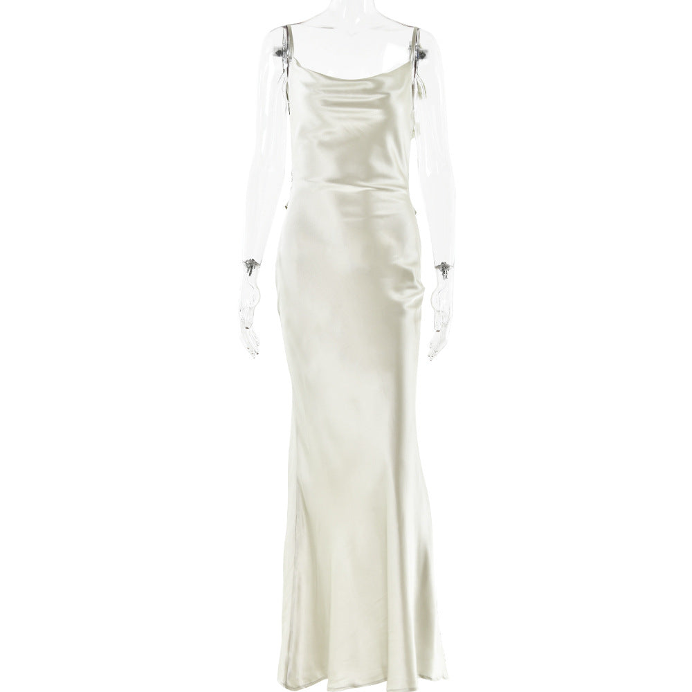 2025 Popular trade popular summer new satin dress suspender backless sexy slim evening dress long dress New