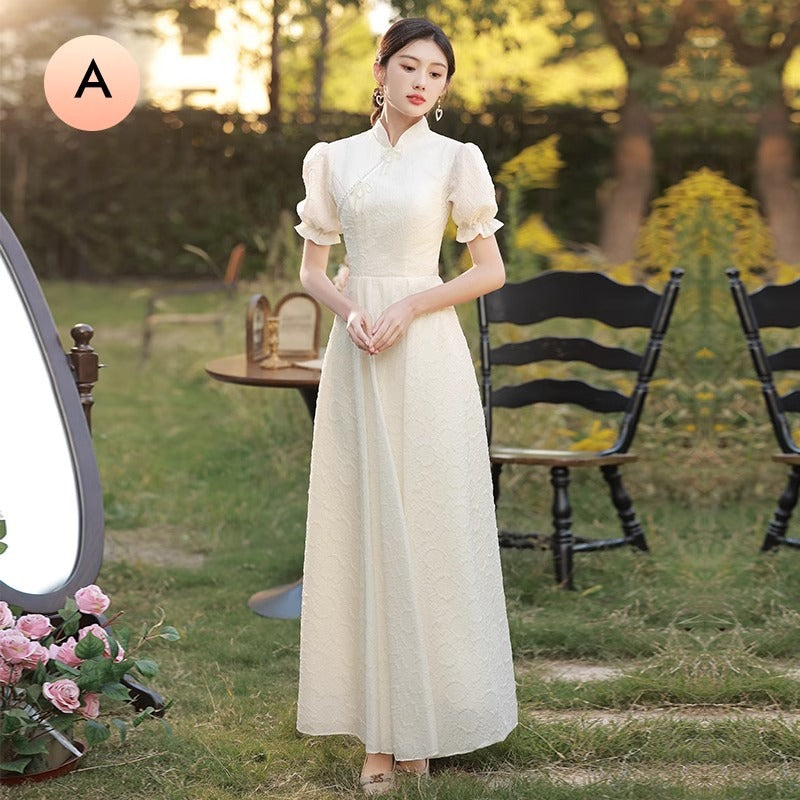 VAKKV Champagne Bridesmaid Dress New Super Fairy Wedding Ladybros' Dress Long Sleeve Niche High Sense Daily Style