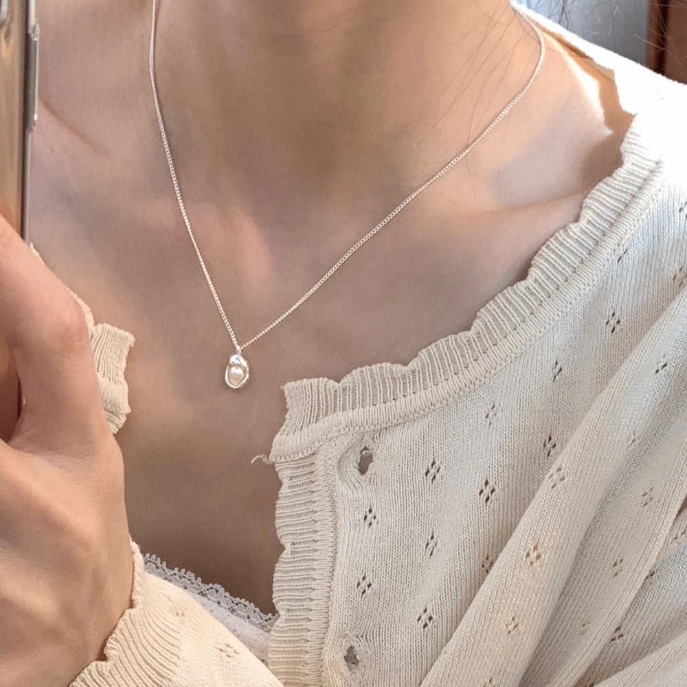 S925 Sterling Silver Natural Freshwater Pearl Pod Necklace Women's Simple Niche Temperament Exquisite Clavicle Chain Entry Lux Elegant