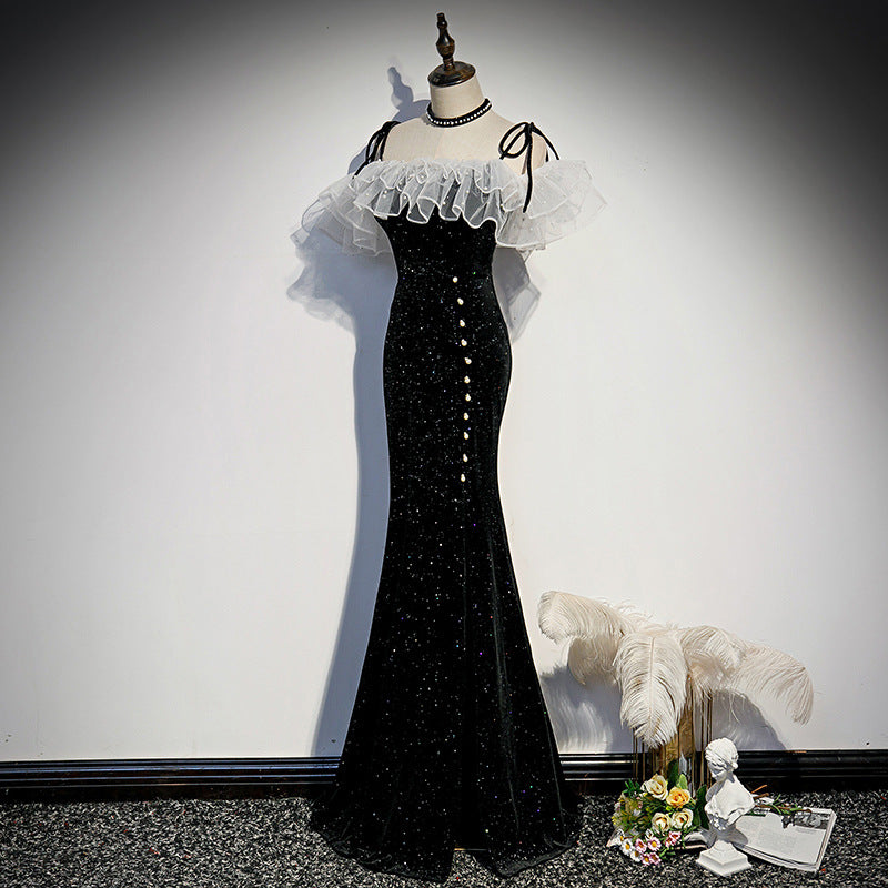 VSKKV Evening Dress for Women New Banquet Elegant Graceful Socialite Strap Fishtail Long Style Host Evening Dress