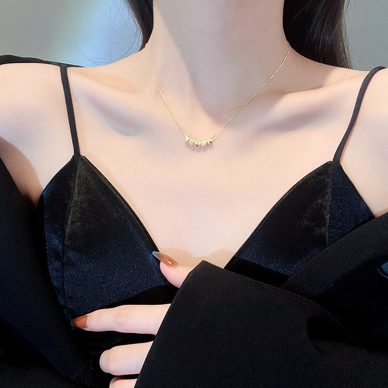 vakkv Lucky Gold Beanie Titanium Steel Necklace Women's Korean-Style Simple Ins Online Influencer Clavicle Chain Fashionable Temperamental All-Match Ornament