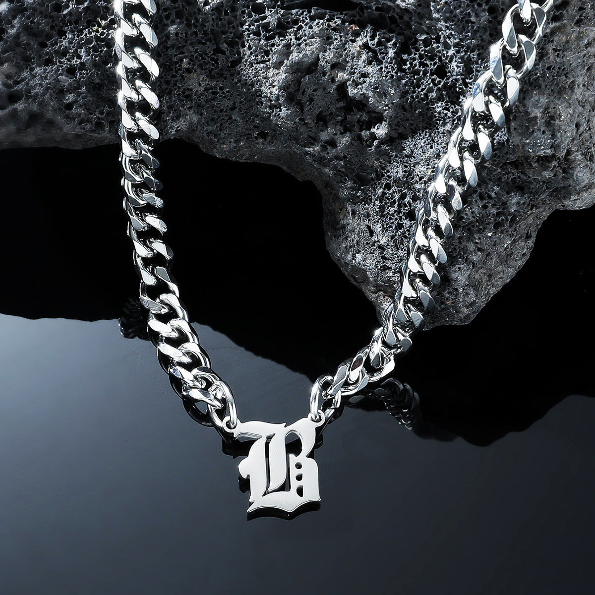 Cross-Border Hot Selling Stainless Steel English Letter Pendant Necklace Ins Cuban Necklace Hip Hop Street Trend New Product