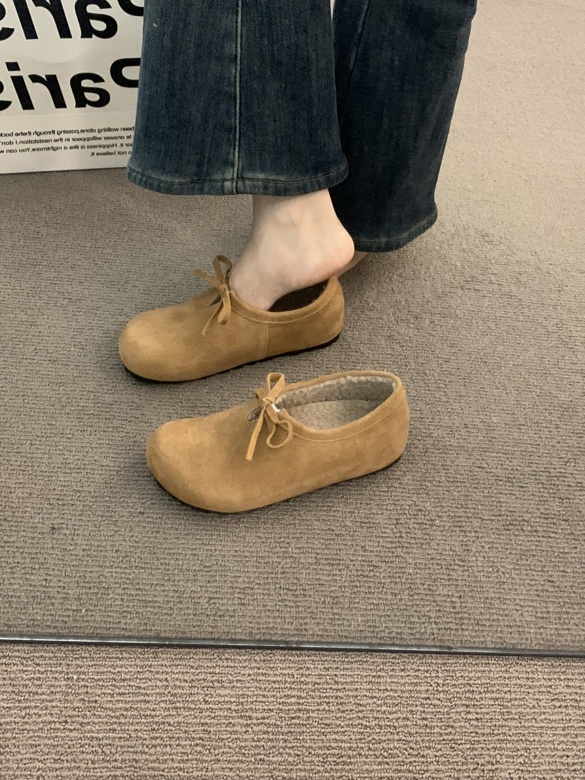 2025 In the evening wind, it increases in height, thick-soled leopard print and velvet Birkenstocks, and wears ugly and cute deep-mouth Doudou cotton shoes outside in autumn and winter