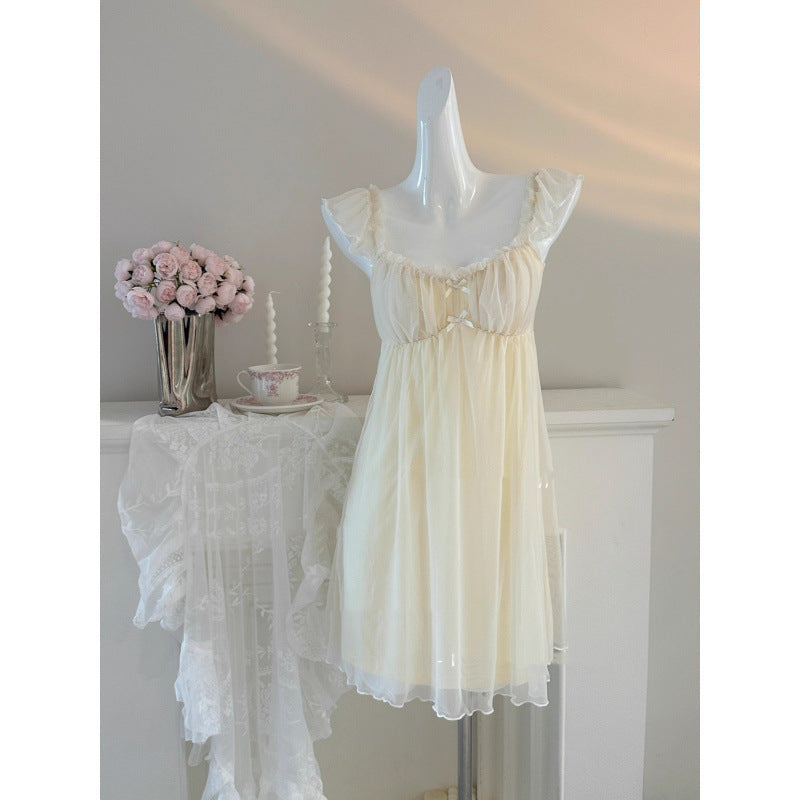 2025 Afternoon tea, princess nightdress with chest pad, sweet girl skin-friendly and comfortable pajamas, loungewear, fairy pure desire skirt