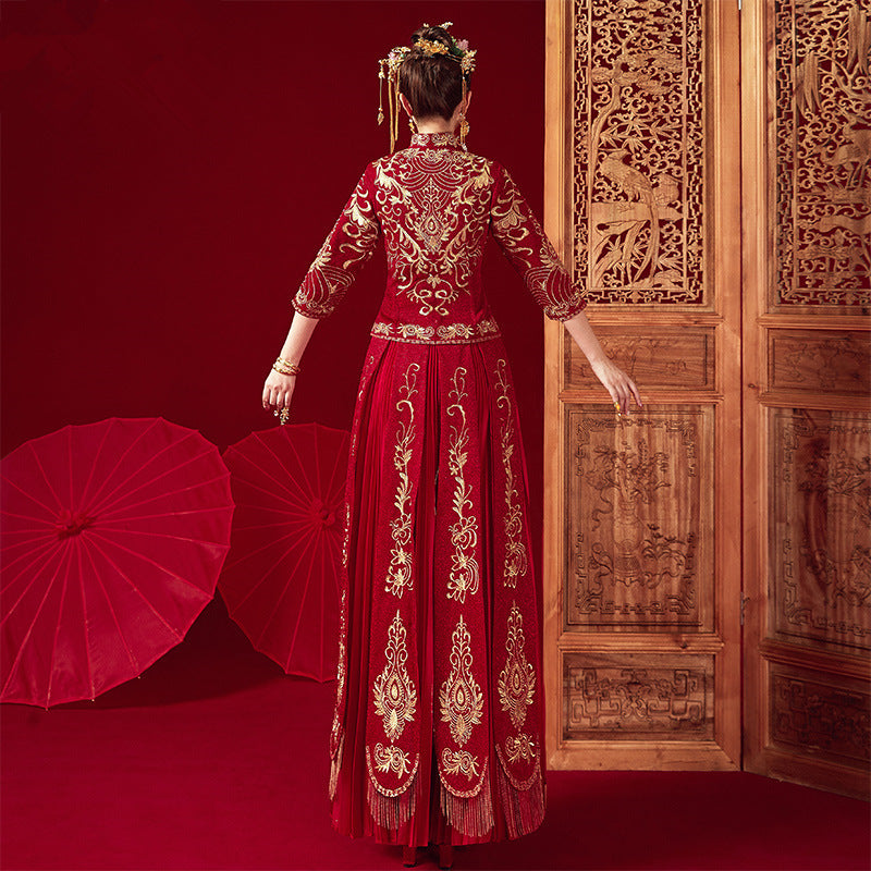 VAKKV Chinese Wedding Dress Dress Female New Xiuhe Clothing Bridal Wear Wedding Celebration Toast Gift Chinese Red Wedding