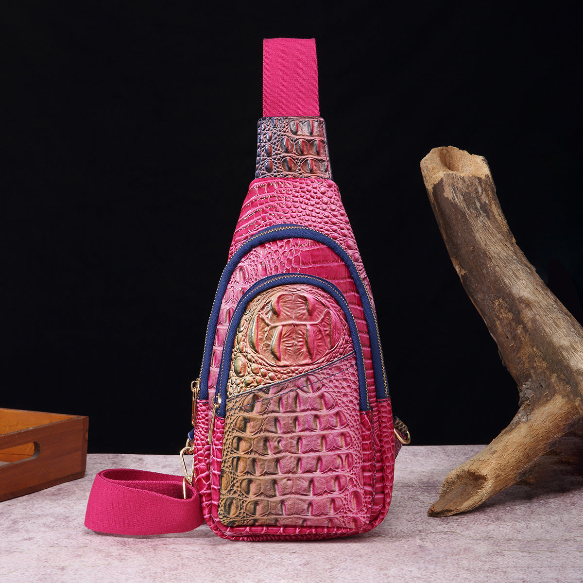 VAKKV 2025 retro fashion wide shoulder straps women's breast bag fanny pack messenger bag crocodile pattern Brahman New