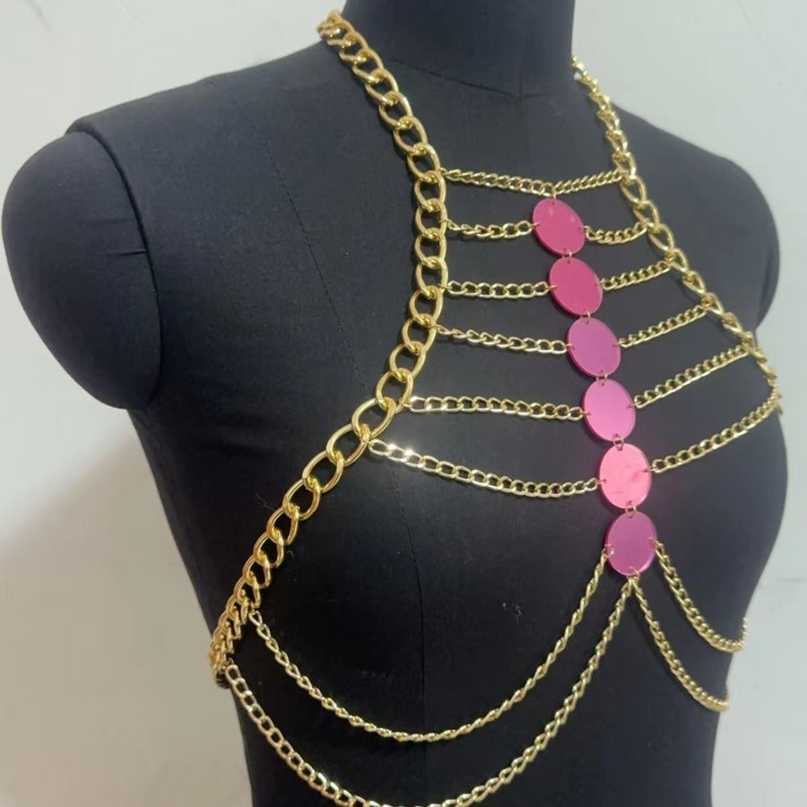 2025 MW2964 2025 vest metal sequins disc accessories joint metal chain neck top small vest body chain