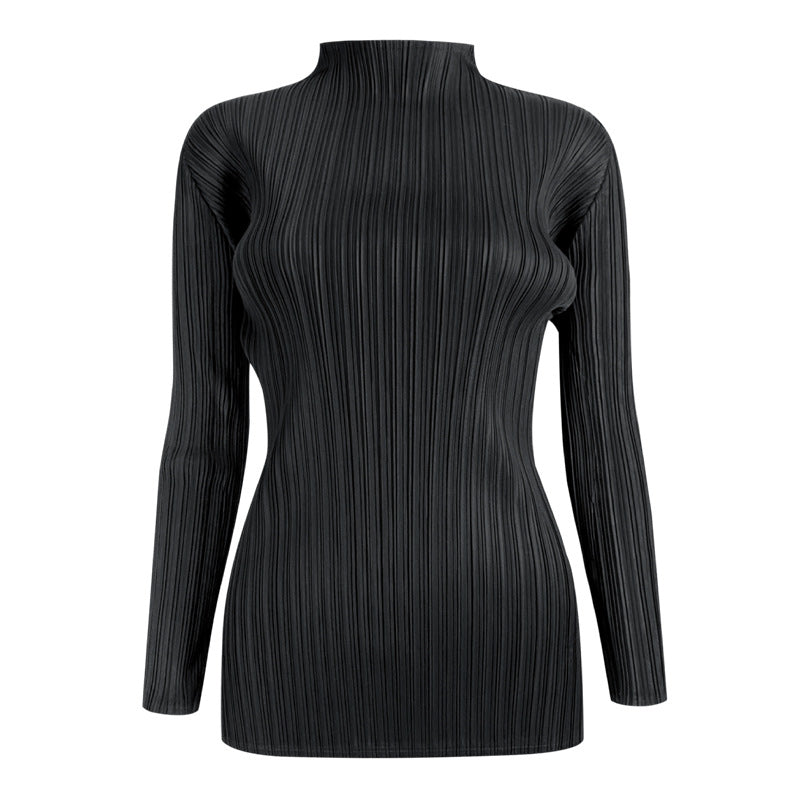 Miyake simple classic pleated women's clothing long-sleeved top spring short-sleeved stand-up collar T-shirt, one piece will be sent on behalf of others.