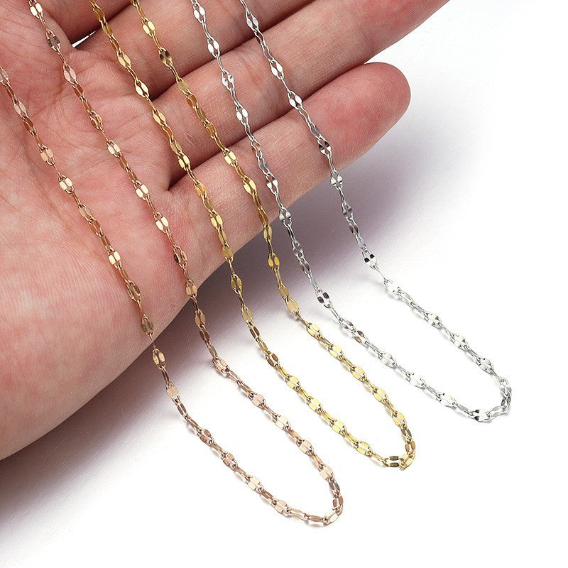 In Stock Women's Titanium Steel Necklace O-Shaped Chain Chain Lip Chain Flat Cross Stainless Steel Necklace Length Multiple Specifications