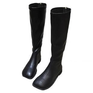 2025 South Korea Dongdaemun popular autumn and winter new square head retro flat bottom elastic high boots British style knight boots women's tide