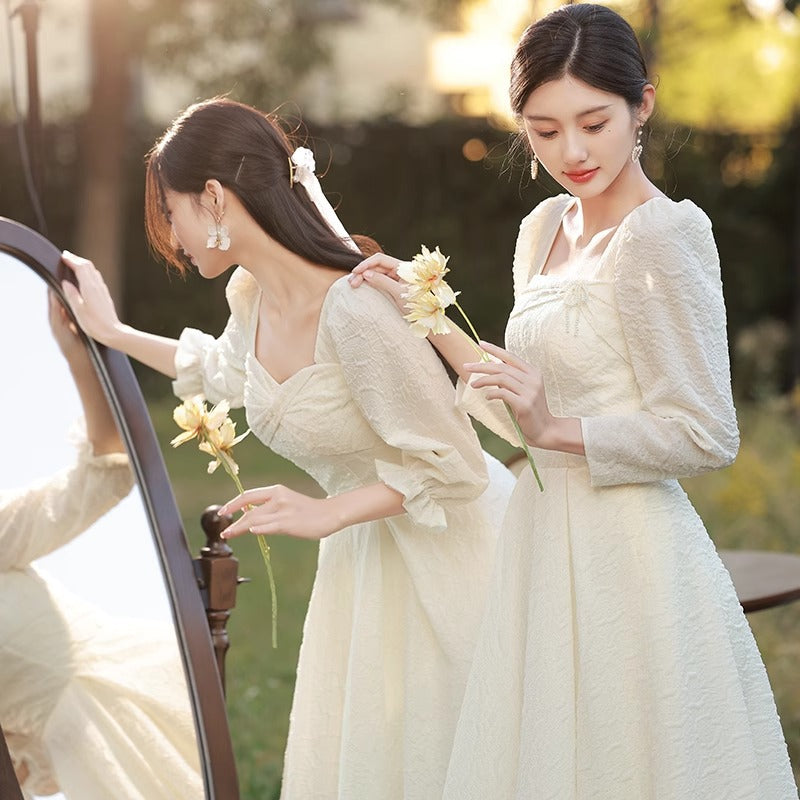 VAKKV Champagne Bridesmaid Dress New Super Fairy Wedding Ladybros' Dress Long Sleeve Niche High Sense Daily Style