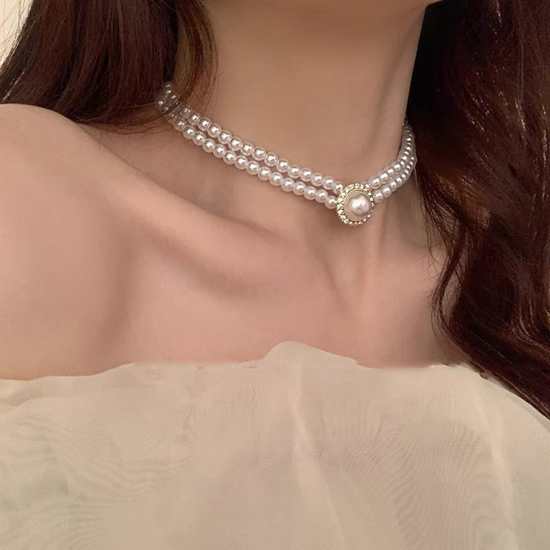 Ni Ni Same Style Pearl Necklace for Women Light Luxury Temperament High-Grade Clavicle Chain New Popular Niche Necklace