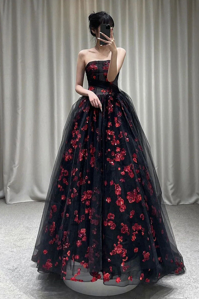 VSKKV Black Lace Embroidered Evening Dress for Women New High-End Affordable Luxury Niche Engagement Wedding Toast Dress Bride