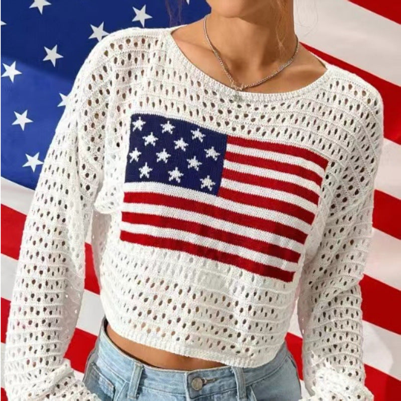 new New lazy style women's clothing sexy hollow loose round neck long-sleeved versatile knitted sweater
