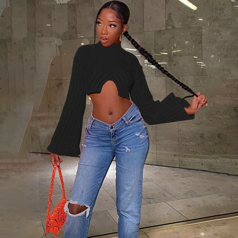 autumn and winter New lazy style women's clothing sexy exposed navel short long-sleeved pullover sweater women