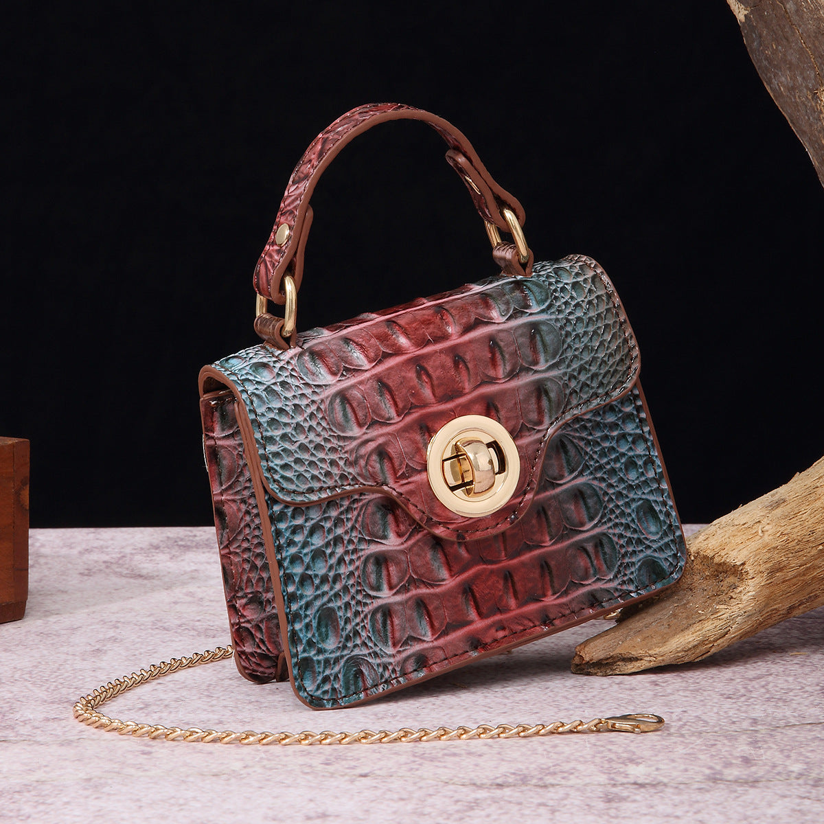 VAKKV 2025 New independent station portable messenger wallet mother and child retro women's bag multi-colored Brahman crocodile pattern