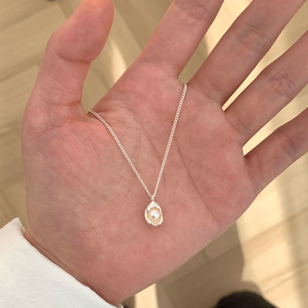 S925 Sterling Silver Natural Freshwater Pearl Pod Necklace Women's Simple Niche Temperament Exquisite Clavicle Chain Entry Lux Elegant